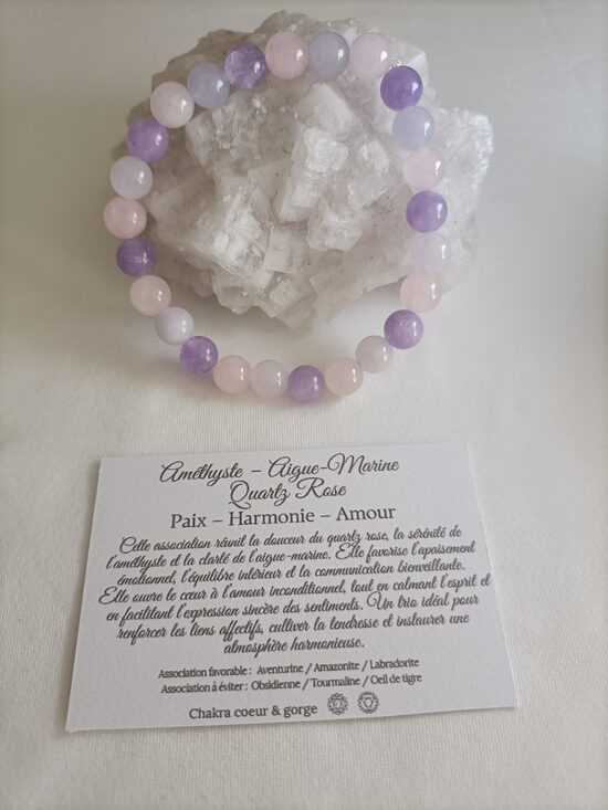 Bracelet - Améthyste Aigue marine et Quartz rose 8 mm